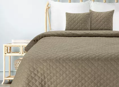 Narzuta jednokolorowa 220x240 LEN 1 ciemny beż pikowana imitująca len