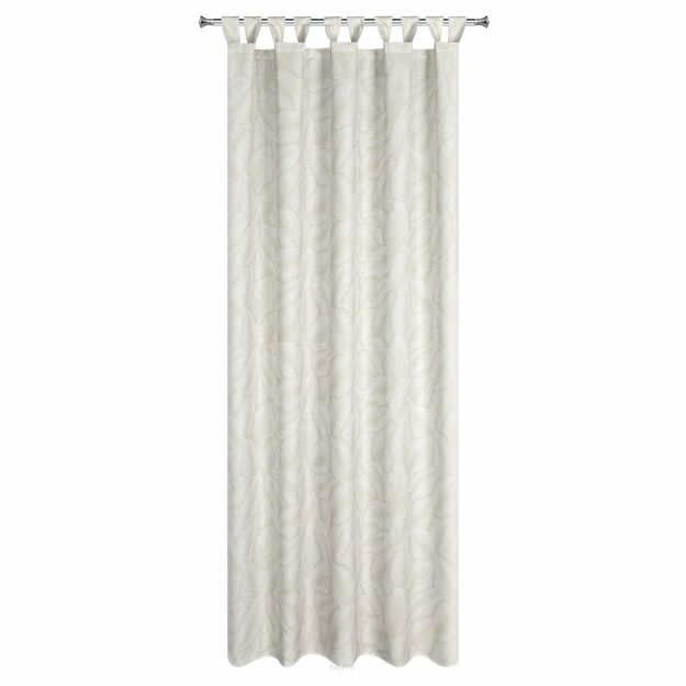 Zasłona na taras 155x220 GARDEN 3 biała na szelkach zapinanymi na rzepy wodoodporna subtelny wzór beżowych liści