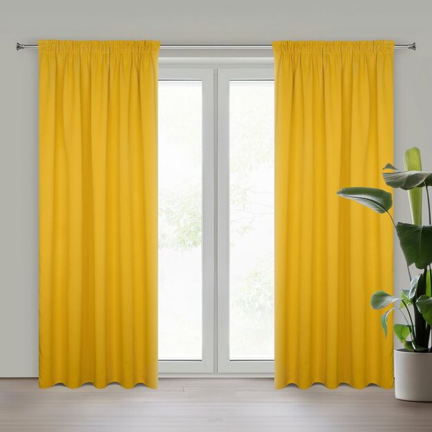 Zasłona na taśmie 135x270 LOGAN zaciemniająca musztardowa jednokolorowa z półmatowej tkaniny