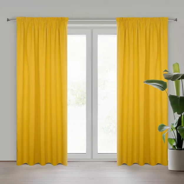 Zasłona na taśmie 135x270 LOGAN zaciemniająca musztardowa jednokolorowa z półmatowej tkaniny