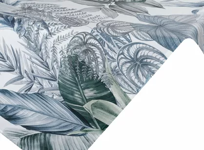 Nakładka welwetowa 85x85 DAVOS 2 biała pikowana z wzorem egzotycznych zielonych i srebrnych liści