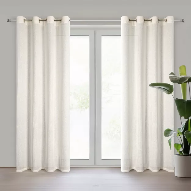 Zasłona na przelotkach ESSI kremowa w stylu eko o strukturze siatki z błyszczącą złotą nicią