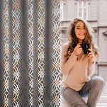 Zasłona na przelotkach 140x250 ARETA welwetowa stalowa ze srebrno złotym nadrukiem w stylu boho - 13
