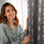 Zasłona na przelotkach 140x250 ARETA welwetowa stalowa ze srebrno złotym nadrukiem w stylu boho - 14