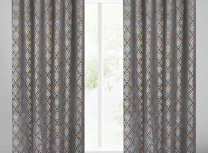 Zasłona gotowa na przelotkach 140x250 ARETA welwetowa stalowa ze srebrno złotym nadrukiem w stylu boho