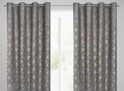 Zasłona na przelotkach 140x250 ARETA welwetowa stalowa ze srebrno złotym nadrukiem w stylu boho
