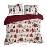 Pościel świąteczna 160x200 ASHER bordowo kremowa nadruk zimowej scenerii z satyny bawełnianej - 4