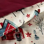 Pościel świąteczna 160x200 ASHER bordowo kremowa nadruk zimowej scenerii z satyny bawełnianej - 3