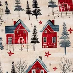 Pościel świąteczna 160x200 ASHER bordowo kremowa nadruk zimowej scenerii z satyny bawełnianej - 2