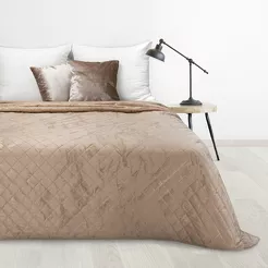 Narzuta welwetowa 220x240 LUIZ 6 beżowa pikowana ze złotym przecieranym wzorem efekt 3D Design 91
