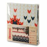 Pościel świąteczna 220x200 NORDIC beżowa granatowa wzór skandynawski z bawełny renforce - 3