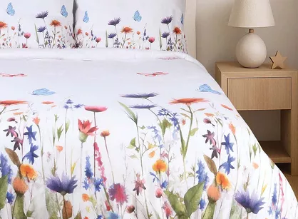 Pościel flanelowa 220x200 31512/1 biała w kolorowe kwiaty