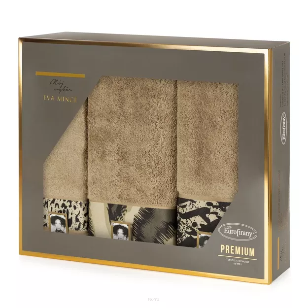 Komplet Ręczników EVA 24 Eva Minge beżowe z drukowaną bordiurą z wzorem zwierzęcym 500 g/m2