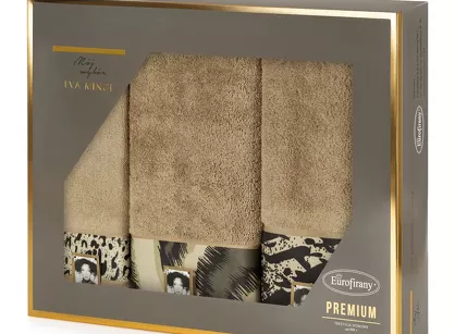 Komplet ręczników EVA 24 Eva Minge beżowe z drukowaną bordiurą z wzorem zwierzęcym