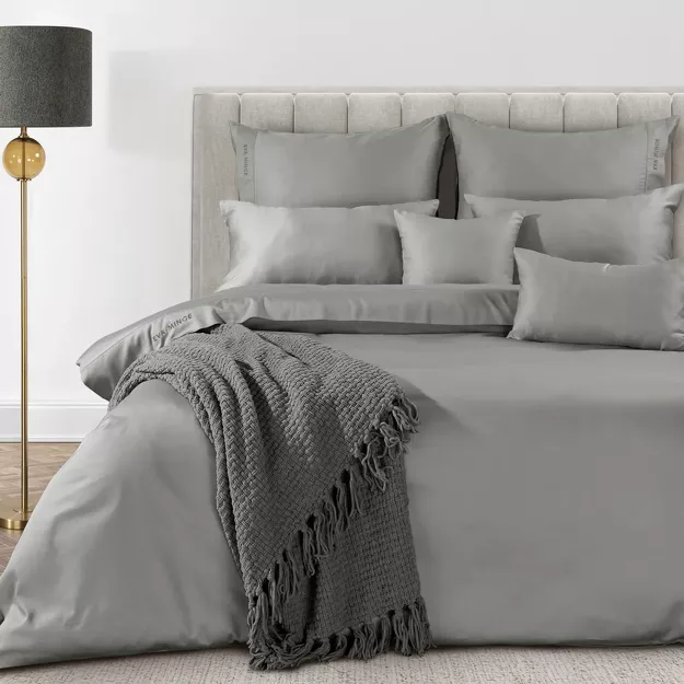 Pościel z makosatyny 140x200 ELEGANT 1C Eva Minge stalowa z ozdobną kantą i haftem