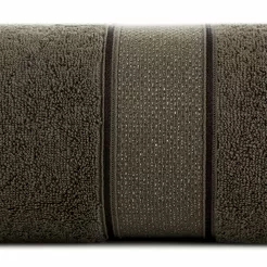 Ręcznik bawełniany 50x90 LIANA ciemny brąz zdobiony bordiurą z błyszczącą nicią