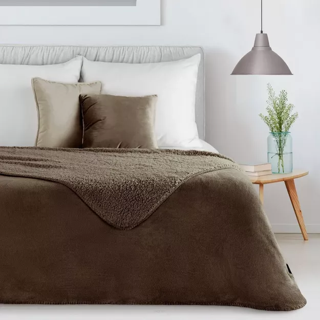 Koc jednokolorowy 170x210 TEDY ciemny brąz imitujący buklę