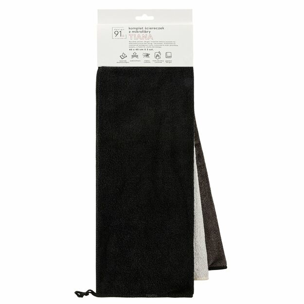 Komplet ściereczek 3x40x40 TIANA czarny biały z mikrofibry Design 91