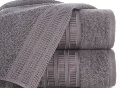 Ręcznik bawełniany 50x90 ROSITA grafitowy z subtelną bordiurą w delikatne poziome paski