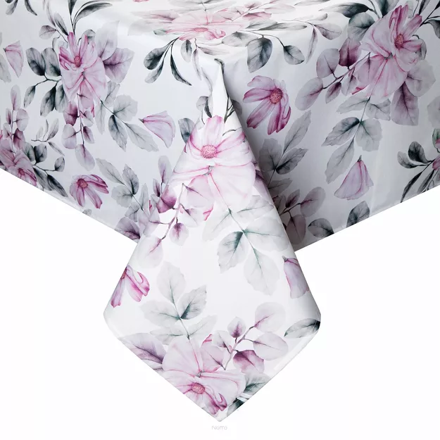 Obrus na taras 140x220 GARDEN 30 biały wodoodporny różowy wzór kwiatowy