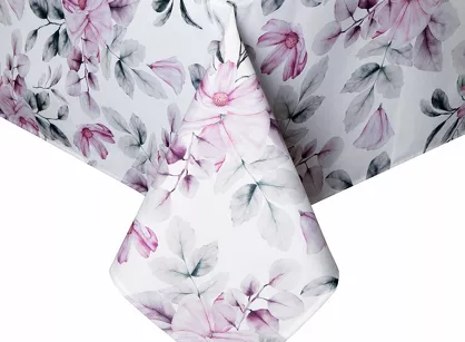 Obrus na taras 140x220 GARDEN 30 biały wodoodporny różowy wzór kwiatowy