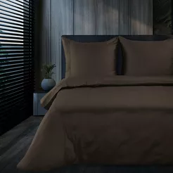 Pościel z makosatyny 220x200 ELEGANT 1G Eva Minge brązowa z ozdobną kantą i haftem