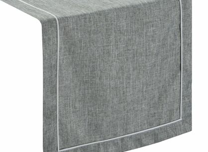Bieżnik 40x140 MEGI popielaty zdobiony białą lamówką
