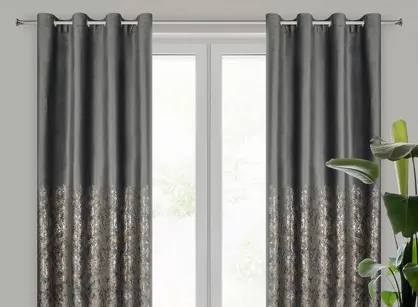 Zasłona na przelotkach 140x250 TORI welwetowa grafitowa z szampańskim wzorem gałązek