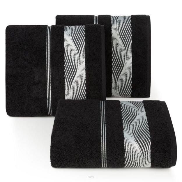 Ręcznik bawełniany 50x90 SYLWIA 2 czarny z bordiurą żakardową w falujący wzór