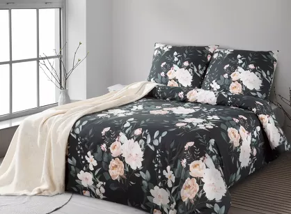Pościel bawełniana 220x200 ROSITA 1 czarna szałwiowa z wzorem róż z kolekcji Classic