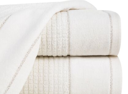 Ręcznik bawełniany 50x90 GLORY 2 kremowy z welurową bordiurą przeszywaną srebrną nicią