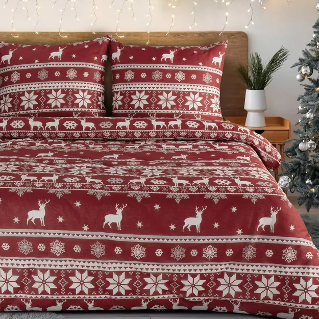 Pościel świąteczna 160x200 OSLO czerwono biała wzór skandynawski z bawełny renforce