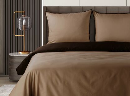 Pościel z makosatyny 140x200 LUNARA brązowa jasny brąz z ozdobnym sznurem pasmanteryjnym
