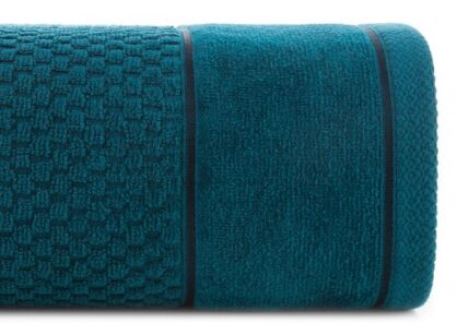 Ręcznik bawełniany 50x90 FRIDA turkusowy z fakturą kosteczki i szeroką welurową bordiurą