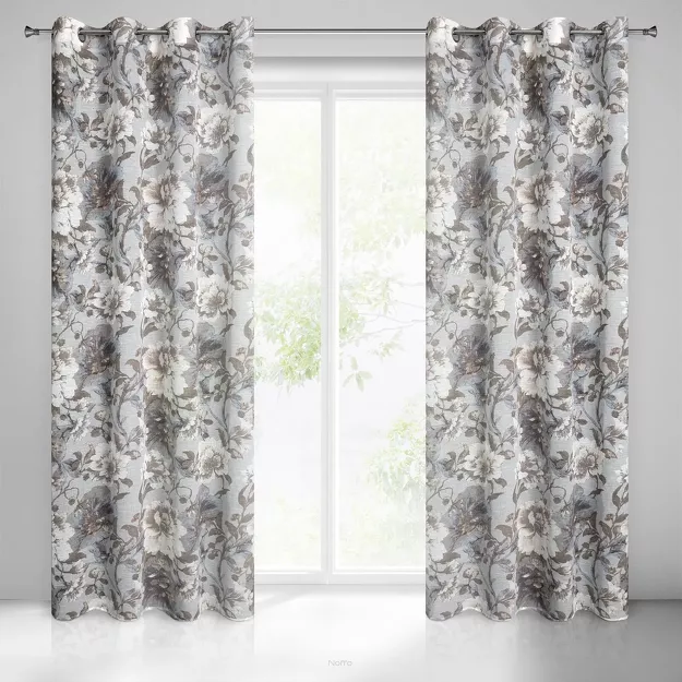 Zasłona na przelotkach 140x250 SANDRA popielata z nadrukiem kwiatowym w stylu eko