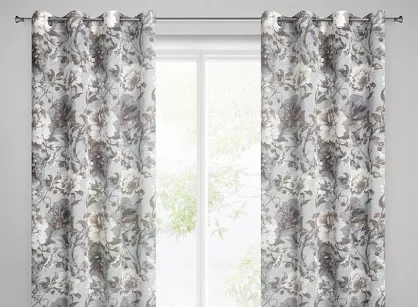 Zasłona na przelotkach 140x250 SANDRA popielata z nadrukiem kwiatowym w stylu eko