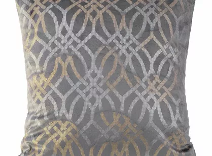 Poszewka welwetowa 40x40 ARETA stalowa ze srebrno złotym nadrukiem w stylu boho