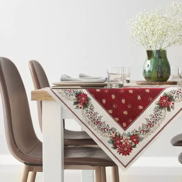Obrus świąteczny 140x180 481 czerwony z motywem gwiazdy betlejemskiej