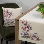 Poszewka gobelinowa 45x45 1214 popielata z wzorem różowych kwiatów magnolii - 3