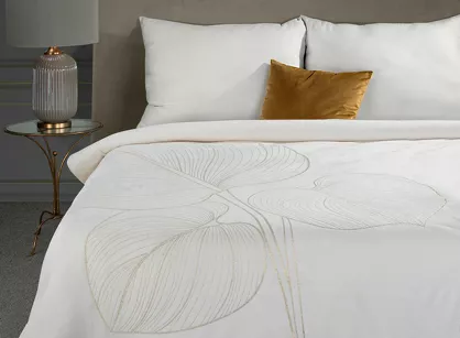 Koc 150x200 BLANCA 4 biały ze złotym nadrukiem dużych kwiatów lilii Limited Collection
