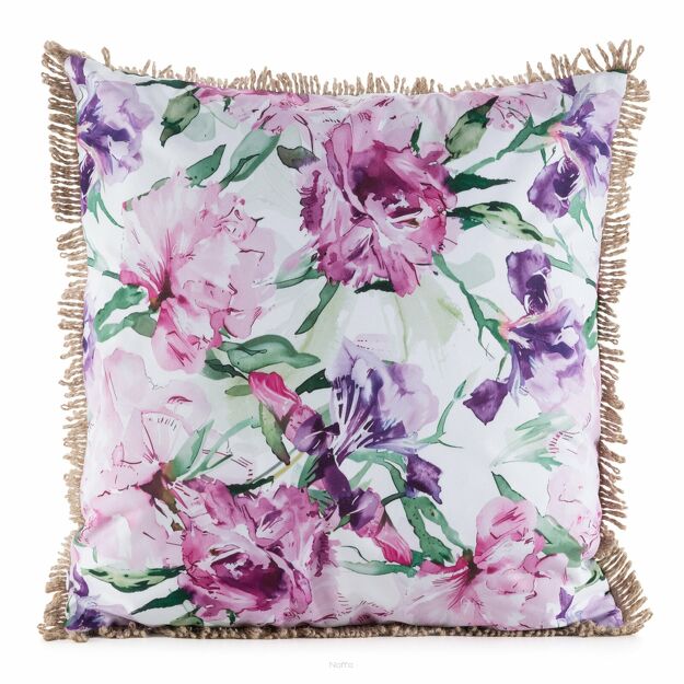 Poszewka na taras 45x45 GARDEN 34 różowa wodoodporna fioletowy styl kwiatowy z frędzlami