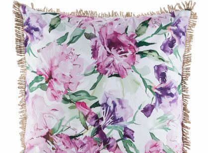 Poszewka na taras 45x45 GARDEN 34 różowa wodoodporna fioletowy styl kwiatowy z frędzlami