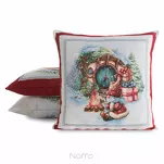 Poszewka świąteczna 45x45 XMAS 2 gobelinowa naturalna z czerwoną obwódką - 3