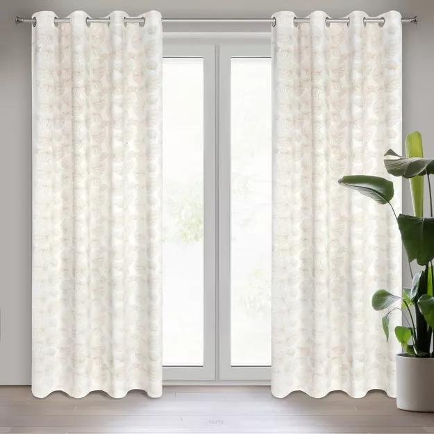 Zasłona na przelotkach 140x250 MARIGOLD zaciemniająca biała ze złotym nadrukiem liści lilii wodnej