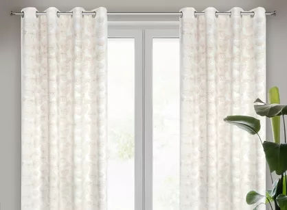 Zasłona na przelotkach 140x250 MARIGOLD zaciemniająca biała ze złotym nadrukiem liści lilii wodnej