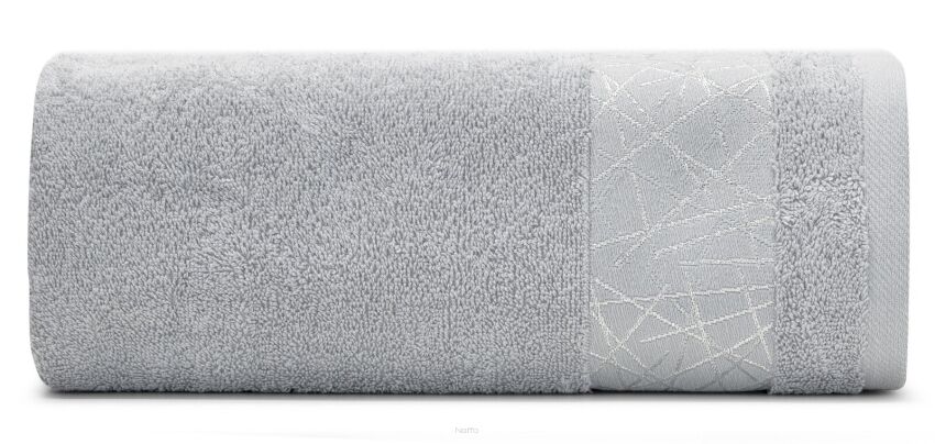 Ręcznik bawełniany 50x90 NIKA srebrny z bordiurą z metaliczną geometryczną nicią