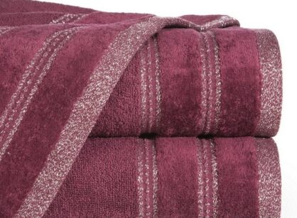 Ręcznik bawełniany 70x140 GLORY 1 bordowy z welurową bordiurą i srebrną nicią