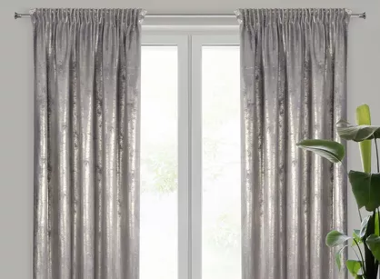 Zasłona na taśmie 140x270 RENIA welwetowa stalowa z szampańskim przecieranym wzorem