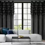 Zasłona na przelotkach 140x250 AURA welwetowa czarna jednokolorowa zdobiona w górnej części falbanami - 10