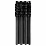 Zasłona na przelotkach 140x250 AURA welwetowa czarna jednokolorowa zdobiona w górnej części falbanami - 7